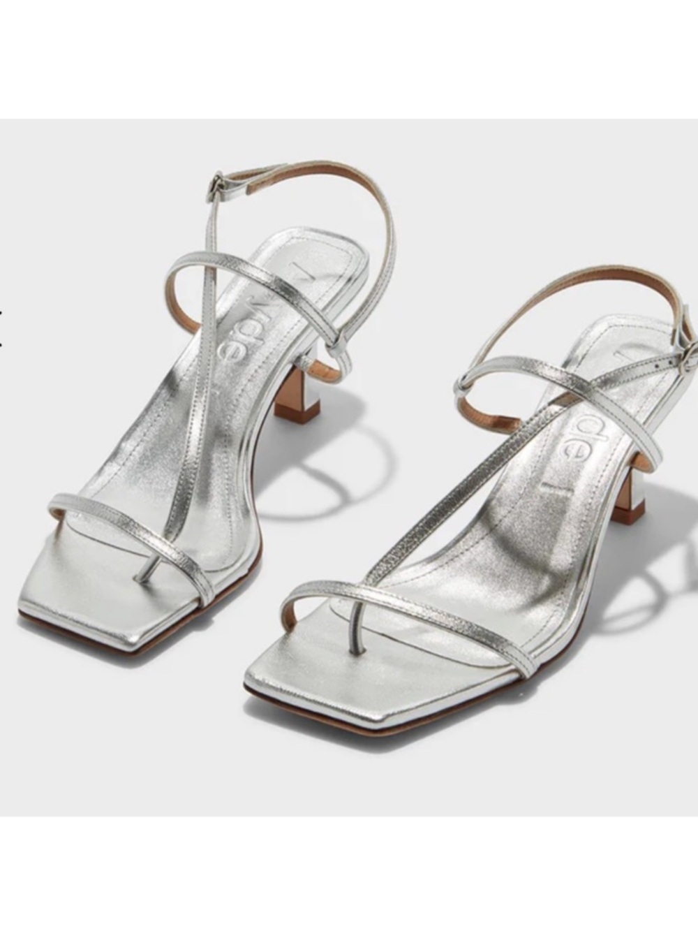 Aeyde Elise Slingback Silver Sandals High Heels Strappy Square Toe Sandal Size 7